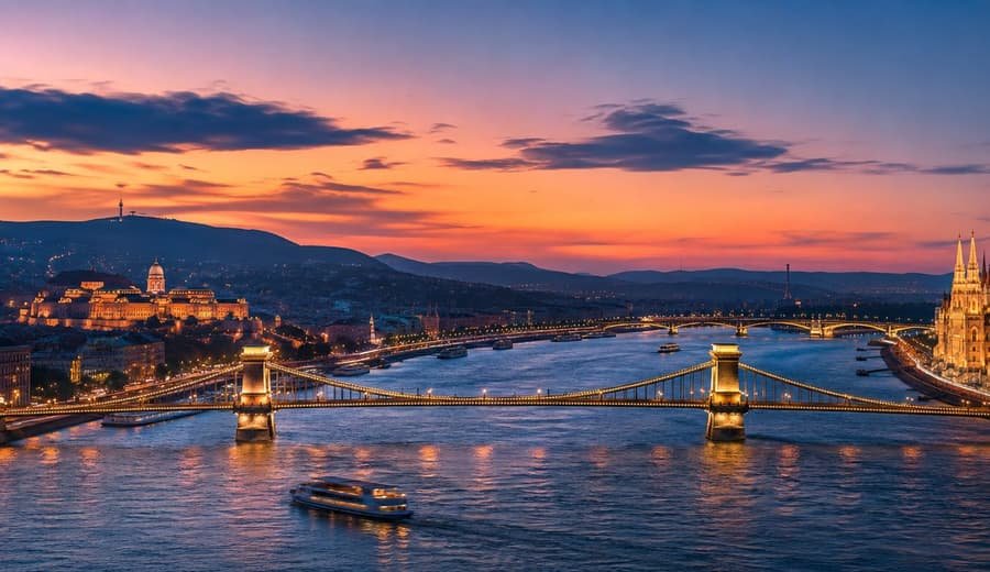 Budapesta la apus: Podul cu Lanțuri și Castelul Buda peste Dunăre